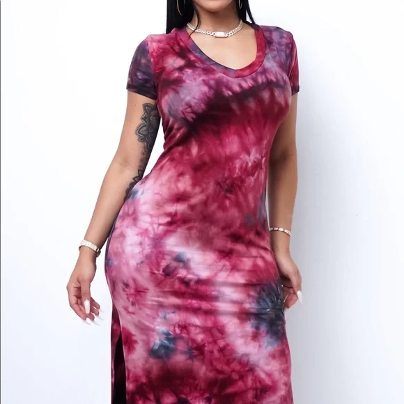 knee length dresses for ladies Shop Pink Tie-Dye Bodycon Midi Dress - for Women | OUTZIDR